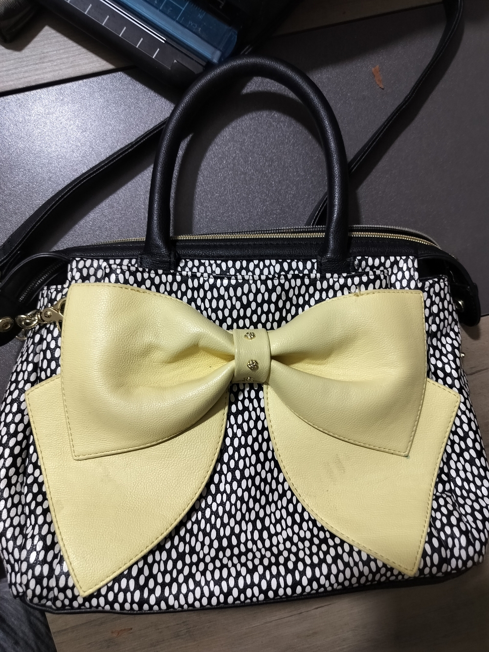 Betsey Johnson Black & Yellow Bow-Accent Satchel